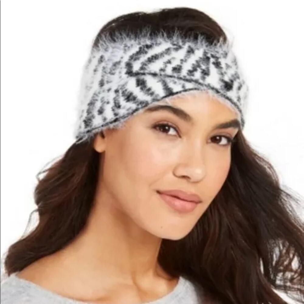 DKNY Fuzzy Animal Print Beanie Knit Twist Headband new gift ear warmer zebra